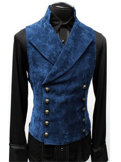 Мъжка двуредна готическа стиймпънк кадифена жилетка със стойка с яка, средновековна викторианска жилетка, сценичен косплей костюм за бала, кожен