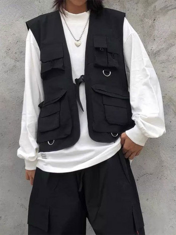 Тактическа жилетка Cargo с много джобове Универсална стилна BF мъжка функция Военно яке без ръкави Дамски хип-хоп улични жилетки
