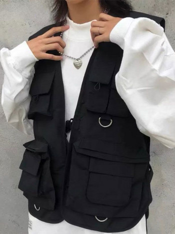 Тактическа жилетка Cargo с много джобове Универсална стилна BF мъжка функция Военно яке без ръкави Дамски хип-хоп улични жилетки