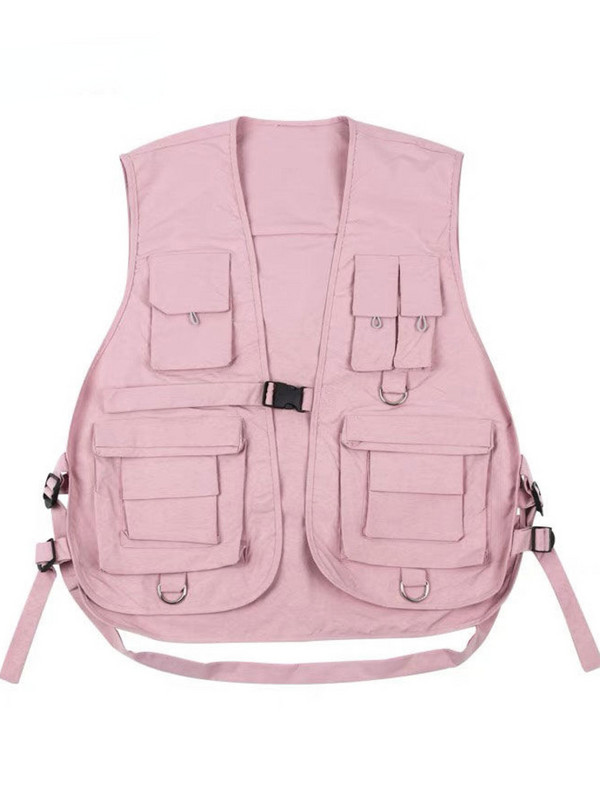 Multi Pockets Cargo taktikaline vest Täiesti sobiv stiilne BF meeste funktsionaalse varrukateta jakk Naiste Hip Hop tänavarõivaste vestid