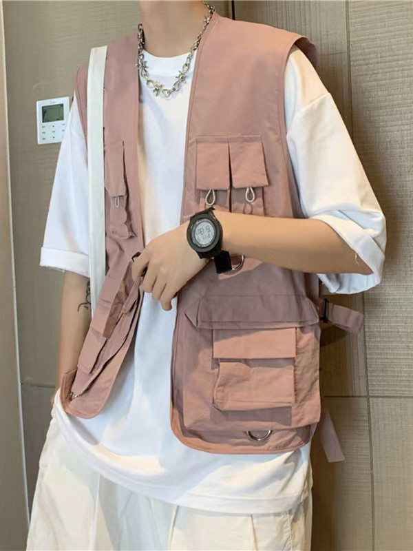 Multi Pockets Cargo taktikaline vest Täiesti sobiv stiilne BF meeste funktsionaalse varrukateta jakk Naiste Hip Hop tänavarõivaste vestid