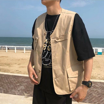 2023 Summer Fashion Ανδρικά Solid Cool Boy Casual Loose Tess jacket Jacket Pocket Αμάνικο ευέλικτο κοστούμι εργασίας τσέπη