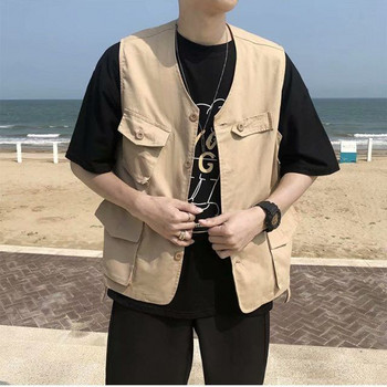 2023 Summer Fashion Ανδρικά Solid Cool Boy Casual Loose Tess jacket Jacket Pocket Αμάνικο ευέλικτο κοστούμι εργασίας τσέπη