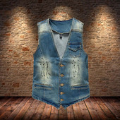 FALIZA alkalmi férfi farmer mellények ujjatlan zseb farmer kabát mellények Gilet tank West Cowboy hip-hop régimódi utcai viselet