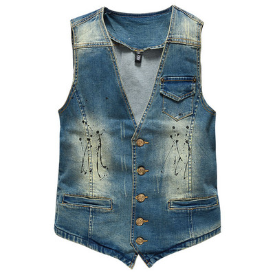 FALIZA alkalmi férfi farmer mellények ujjatlan zseb farmer kabát mellények Gilet tank West Cowboy hip-hop régimódi utcai viselet