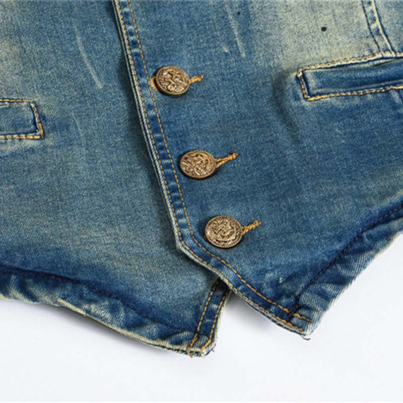 FALIZA Ежедневни мъжки дънкови жилетки Дънки без ръкави с джоб Яке Жилетки Потник West Cowboy Hip Hop Old-fashioned Streetwear