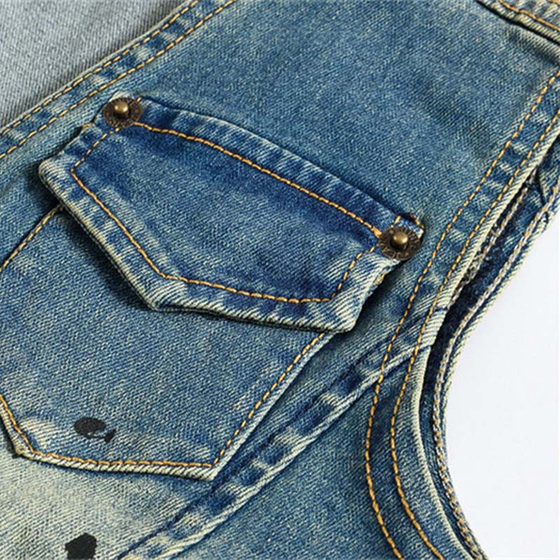 FALIZA Ежедневни мъжки дънкови жилетки Дънки без ръкави с джоб Яке Жилетки Потник West Cowboy Hip Hop Old-fashioned Streetwear