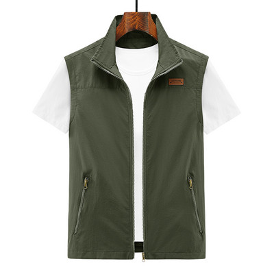 Голям размер Нова мъжка памучна жилетка с множество джобове Ежедневна жилетка с джобове с цип Якета без ръкави Мъжка външна фотография Обикновена жилетка