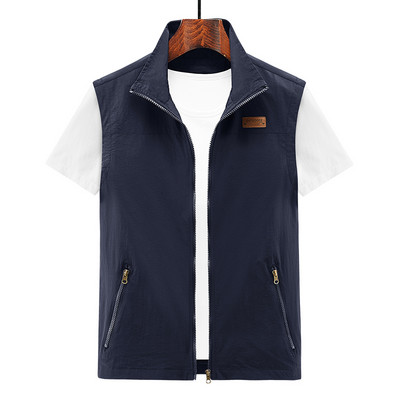 Голям размер Нова мъжка памучна жилетка с множество джобове Ежедневна жилетка с джобове с цип Якета без ръкави Мъжка външна фотография Обикновена жилетка