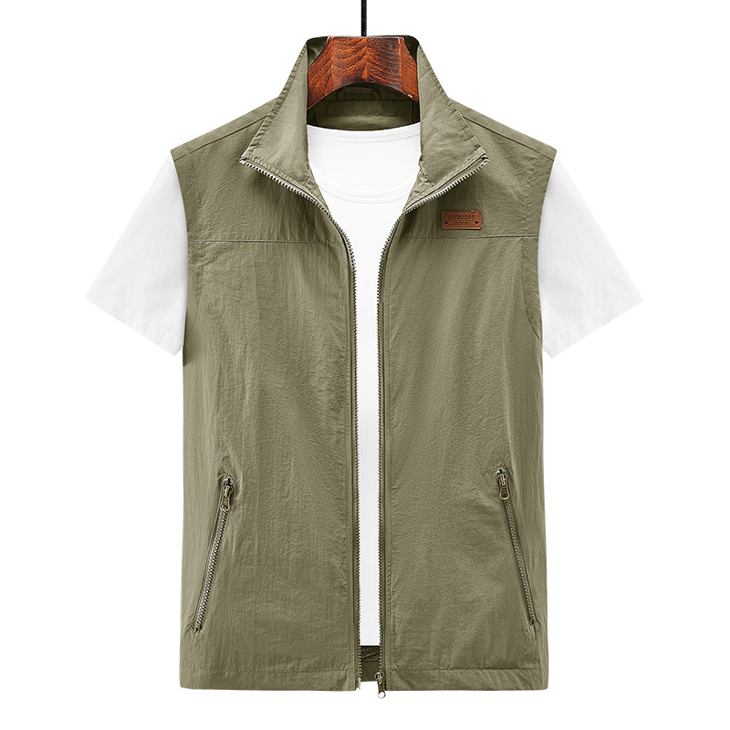 Голям размер Нова мъжка памучна жилетка с множество джобове Ежедневна жилетка с джобове с цип Якета без ръкави Мъжка външна фотография Обикновена жилетка