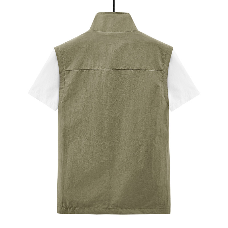 Голям размер Нова мъжка памучна жилетка с множество джобове Ежедневна жилетка с джобове с цип Якета без ръкави Мъжка външна фотография Обикновена жилетка