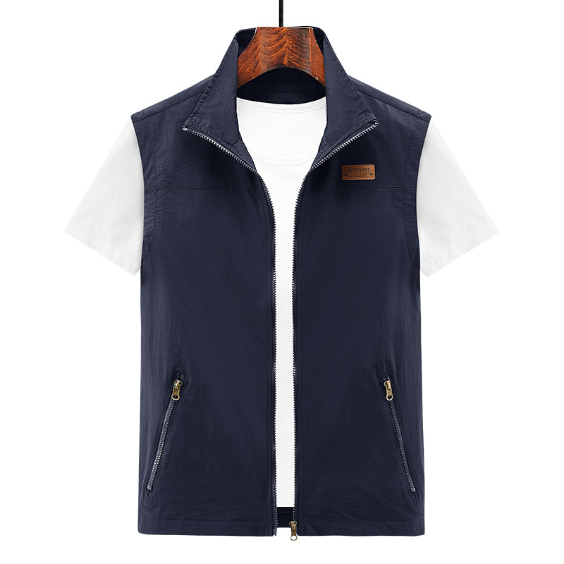 Голям размер Нова мъжка памучна жилетка с множество джобове Ежедневна жилетка с джобове с цип Якета без ръкави Мъжка външна фотография Обикновена жилетка