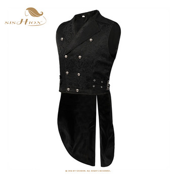 SISHION 2023 Ανδρικό μεσαιωνικό vintage γοτθικό γιλέκο αποκριάτικο κοστούμι φράκο VD3619 βικτοριανό μακρύ γιλέκο για πάρτι