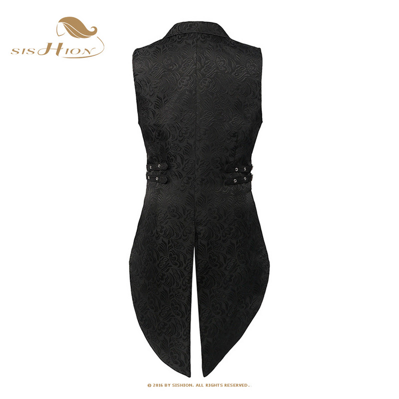 SISHION 2023 Мъжки средновековен ретро готически жилетка Костюм за Хелоуин Фрак VD3619 Викторианска черна парти дълга жилетка
