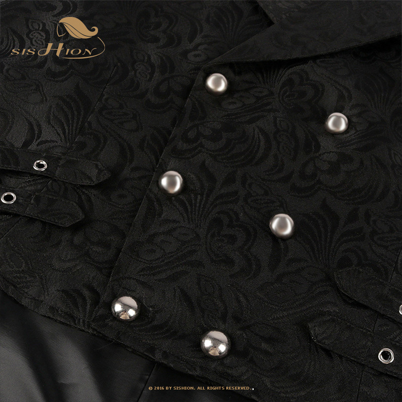 SISHION 2023 Мъжки средновековен ретро готически жилетка Костюм за Хелоуин Фрак VD3619 Викторианска черна парти дълга жилетка