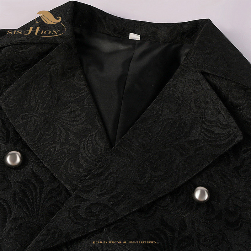 SISHION 2023 Мъжки средновековен ретро готически жилетка Костюм за Хелоуин Фрак VD3619 Викторианска черна парти дълга жилетка