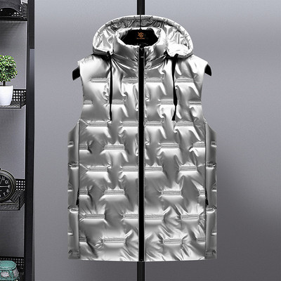 2023 Нова мъжка жилетка Зимно палто без ръкави Жилетка с качулка Палто Мъжка модна тенденция Ежедневна топла жилетка Облекло