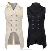 SISHION 2021 готически стимпънк мъжка жилетка смокинг VD2475 жакардова брокатна двуредна рокля мъжко яке без ръкави