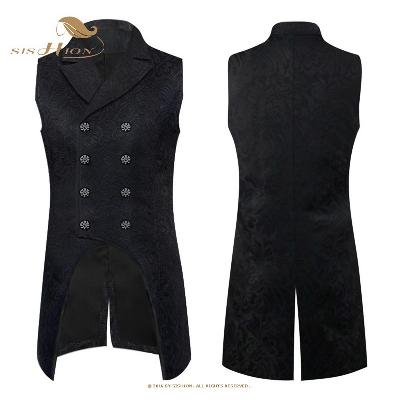 SISHION 2021 готически стимпънк мъжка жилетка смокинг VD2475 жакардова брокатна двуредна рокля мъжко яке без ръкави