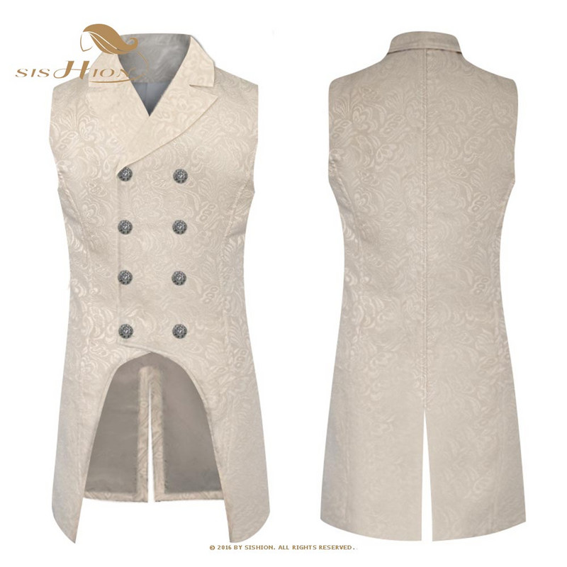 SISHION 2021 готически стимпънк мъжка жилетка смокинг VD2475 жакардова брокатна двуредна рокля мъжко яке без ръкави