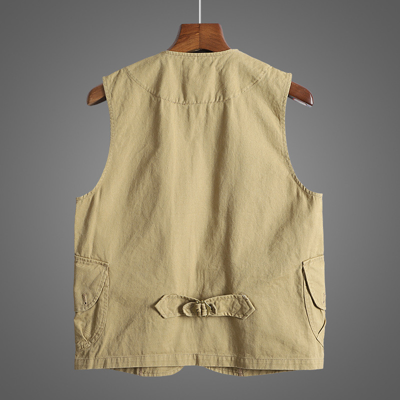Ретро яке без ръкави Мъжка работна жилетка 100% памук Американски ежедневен ретро потник с няколко джоба Жилетки Amekaji Байкърска жилетка