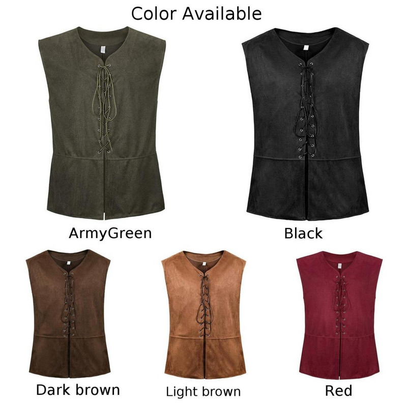 Мъжко ретро средновековно жилетка, палто, пиратски костюм, ренесансов стиймпънк, готически жилетка с V-образно деколте, жилетки, мъжко облекло