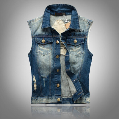 Vestă de vară pentru bărbați, albastră, subțire, coreeană, fără mâneci, denim, pentru bărbați, cu orificiu la un singur piept, blugi din bumbac 95% vestă pentru bărbați