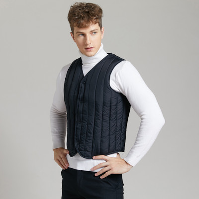 Ватирана жилетка за момчета Мъжко плисирано V-образно деколте Късо извънгабаритно прилепнало черно памучно жилетка Мъжко ежедневно топло зимно облекло Палто без ръкави