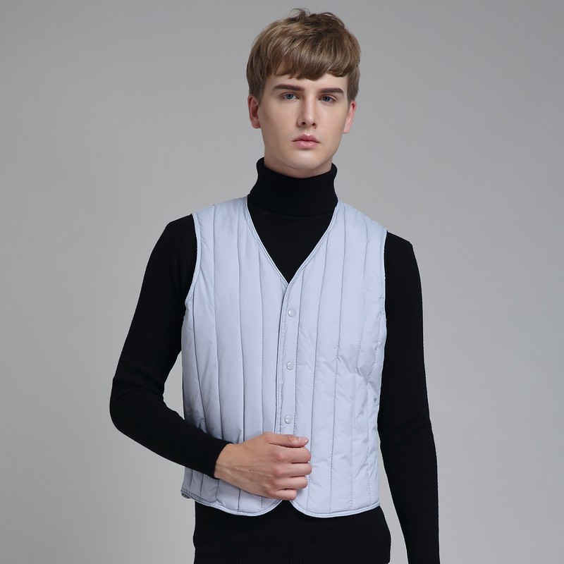 Ватирана жилетка за момчета Мъжко плисирано V-образно деколте Късо извънгабаритно прилепнало черно памучно жилетка Мъжко ежедневно топло зимно облекло Палто без ръкави