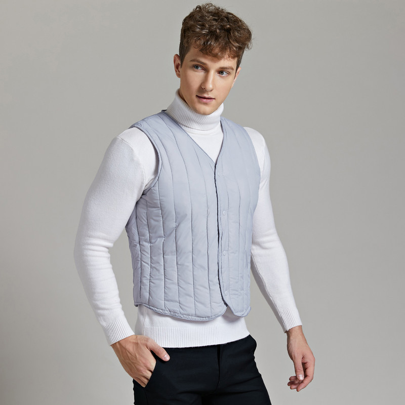 Ватирана жилетка за момчета Мъжко плисирано V-образно деколте Късо извънгабаритно прилепнало черно памучно жилетка Мъжко ежедневно топло зимно облекло Палто без ръкави