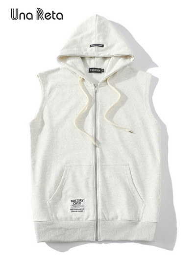 Хип-хоп жилетка Una Reta Мъжки нови постъпления Мъжка жилетка без ръкави с качулка Жилетка с цип Улично облекло Големи размери Едноцветна жилетка за двойка