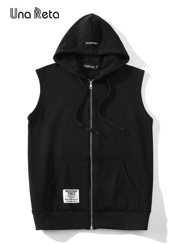 Хип-хоп жилетка Una Reta Мъжки нови постъпления Мъжка жилетка без ръкави с качулка Жилетка с цип Улично облекло Големи размери Едноцветна жилетка за двойка