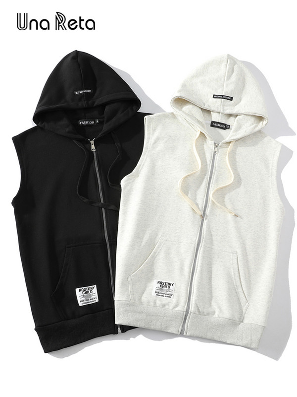 Хип-хоп жилетка Una Reta Мъжки нови постъпления Мъжка жилетка без ръкави с качулка Жилетка с цип Улично облекло Големи размери Едноцветна жилетка за двойка