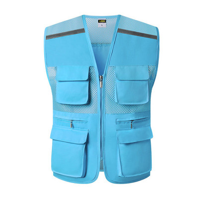 Мрежеста бързосъхнеща жилетка с много джобове Мъжка дишаща жилетка с много джобове Работно яке без ръкави със светлоотразителна лента