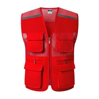 Мрежеста бързосъхнеща жилетка с много джобове Мъжка дишаща жилетка с много джобове Работно яке без ръкави със светлоотразителна лента