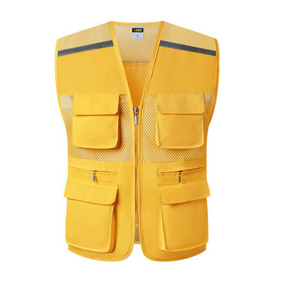 Мрежеста бързосъхнеща жилетка с много джобове Мъжка дишаща жилетка с много джобове Работно яке без ръкави със светлоотразителна лента