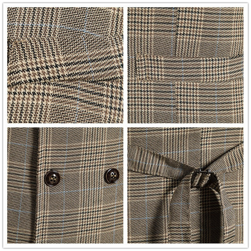 Винтидж карирани двуредни жилетки Mens Gilet Homme Steampunk Waistcoat FormalSleeveless Jacket for Men Wedding Chaleco Hombres