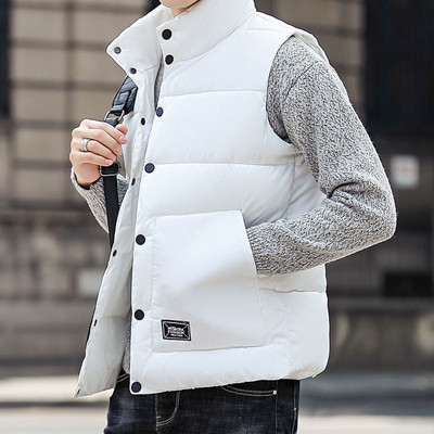 Четири цвята надолу Памучна жилетка Стойка яка Едноредни джобове Мъжко облекло Поддържайте топлината Етикет за бродерия с букви Плюс размер