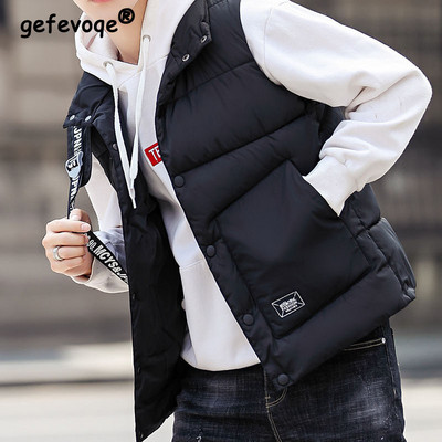 Четири цвята надолу Памучна жилетка Стойка яка Едноредни джобове Мъжко облекло Поддържайте топлината Етикет за бродерия с букви Плюс размер