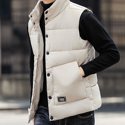 Четири цвята надолу Памучна жилетка Стойка яка Едноредни джобове Мъжко облекло Поддържайте топлината Етикет за бродерия с букви Плюс размер