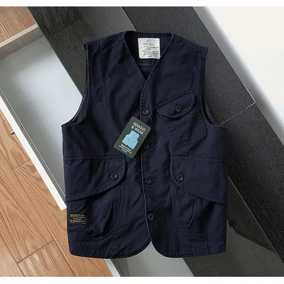 Жилетка с инструменти с множество джобове Мъжка ежедневна свободна жилетка без ръкави Chaleco Hombre Пролет Есен Едноредна жилетка с V-образно деколте