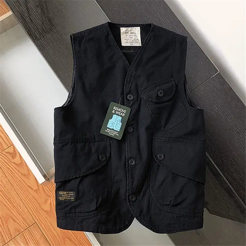 Жилетка с инструменти с множество джобове Мъжка ежедневна свободна жилетка без ръкави Chaleco Hombre Пролет Есен Едноредна жилетка с V-образно деколте