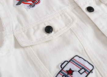 The Four Seasons Мъжка ретро дънкова жилетка Мъжки бели скъсани якета без ръкави Мъжки хип-хоп Streetwear Джинкови жилетки с дупки