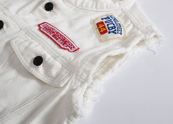 The Four Seasons Ανδρικό vintage τζιν γιλέκο ανδρικό λευκό σκισμένο αμάνικο μπουφάν Ανδρικά Hip Hop Streetwear Hole Jean γιλέκα