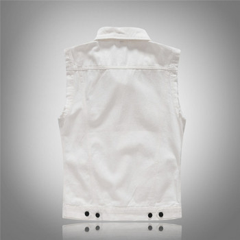 The Four Seasons Ανδρικό vintage τζιν γιλέκο ανδρικό λευκό σκισμένο αμάνικο μπουφάν Ανδρικά Hip Hop Streetwear Hole Jean γιλέκα