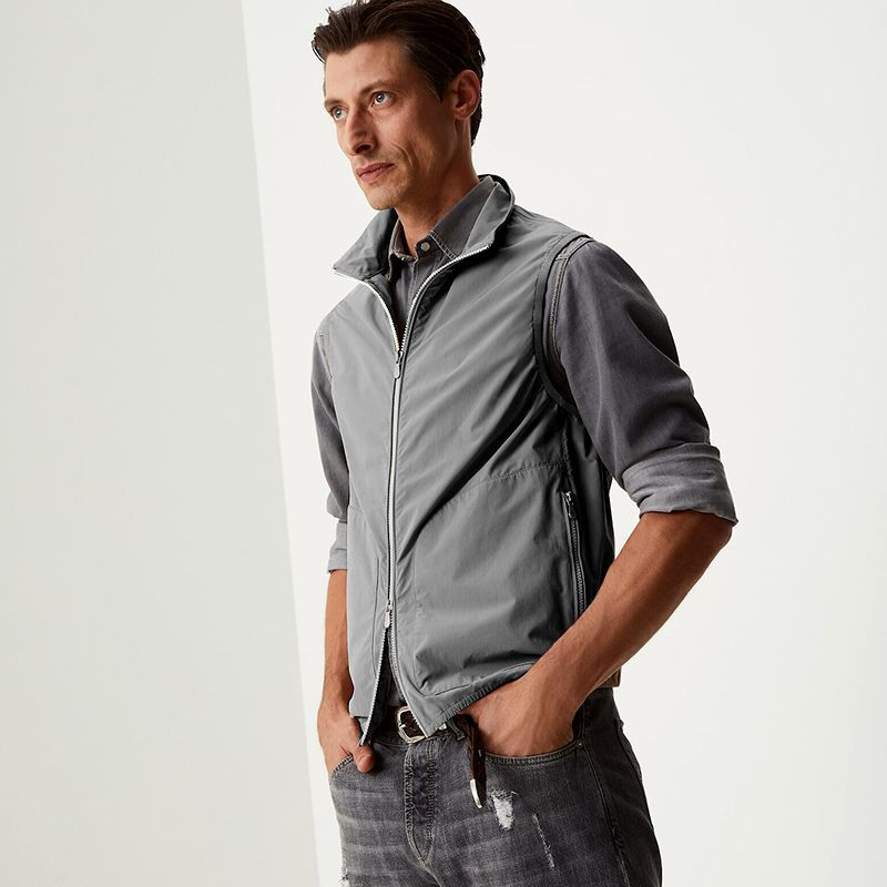 Мъжки тънък моден висок клас лек водоустойчив дишащ тънък двоен цип еластична яка ежедневна функционална жилетка