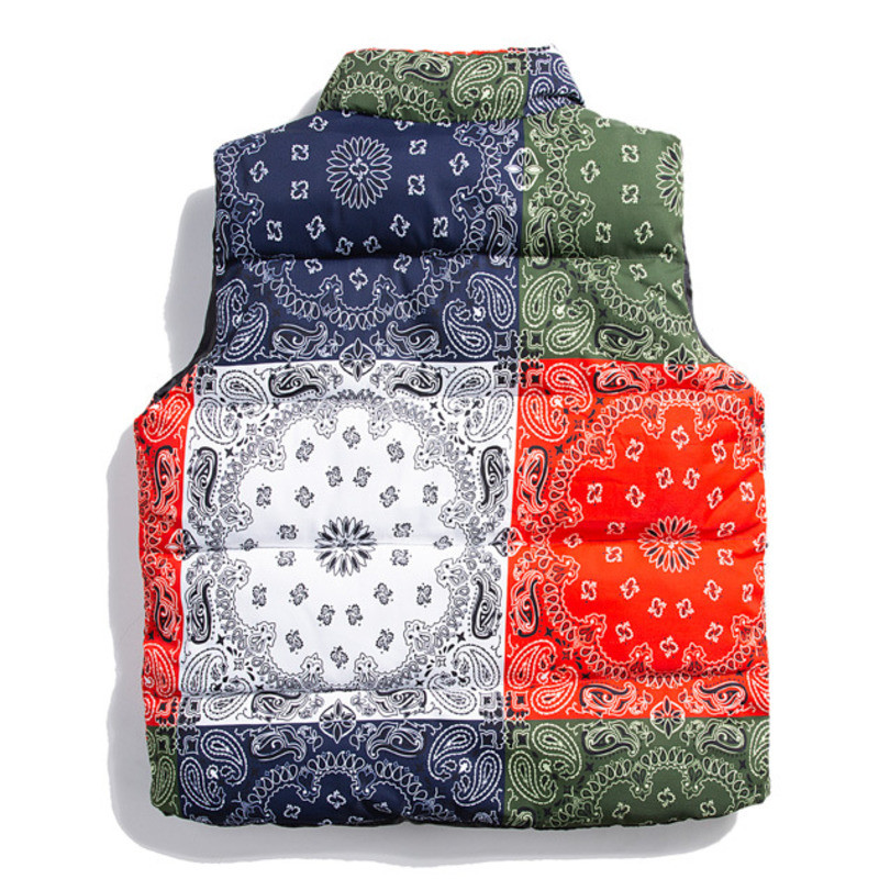 Зимна жилетка за мъже Paisley Pacthwork яке Топли палта Мъжки жилетка с пухена жилетка с удебелена яка и пухена жилетка Палто без ръкави с цип