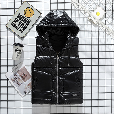 Модно сребристо лъскаво ветроустойчиво мъжко яке Без ръкави Жилетки Ежедневна шапка Свалящи се зимни палта Удебелена разтоварваща мъжка жилетка