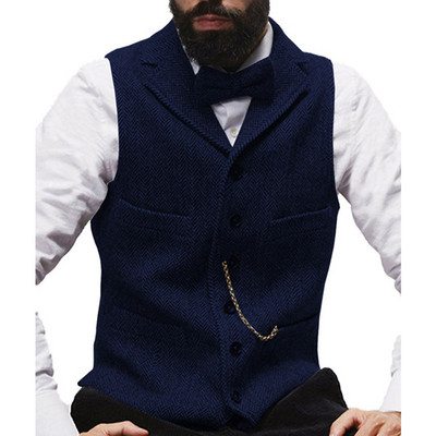 Férfi öltöny mellény Camel csíkos Tweed mellény Ujjatlan kabát karcsú szabású üzleti vőlegényi ruházat Férfi esküvői mellények