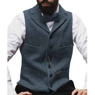 Férfi öltöny mellény Camel csíkos Tweed mellény Ujjatlan kabát karcsú szabású üzleti vőlegényi ruházat Férfi esküvői mellények